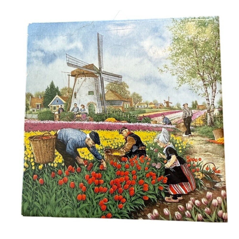 Royal Mosa Holland Decorative Tile Wall Plaque Windmill Tulip Scene 6x6
